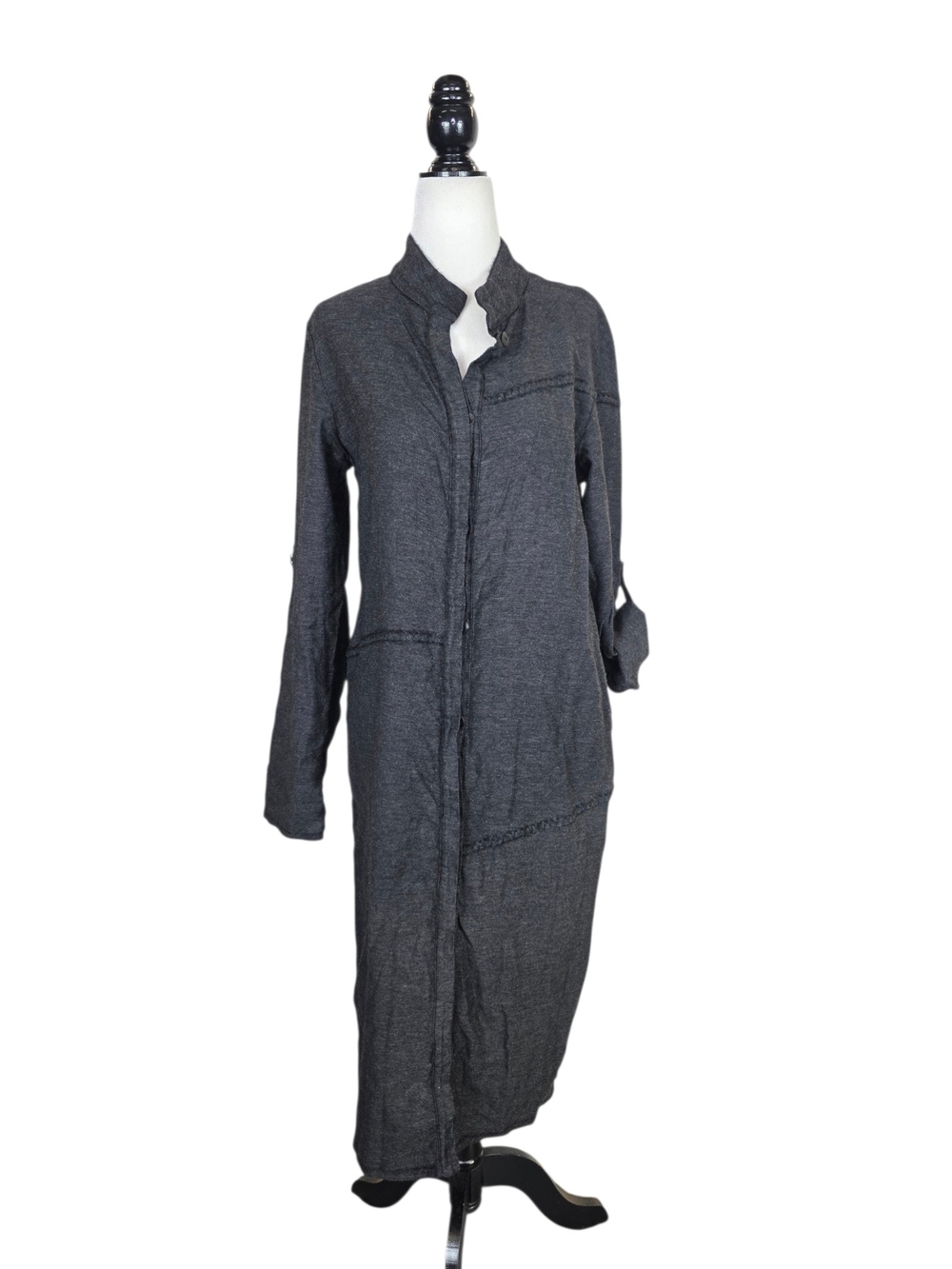 Sarah Pacini Dark Gray Long Sleeve Midi Shirt Dress